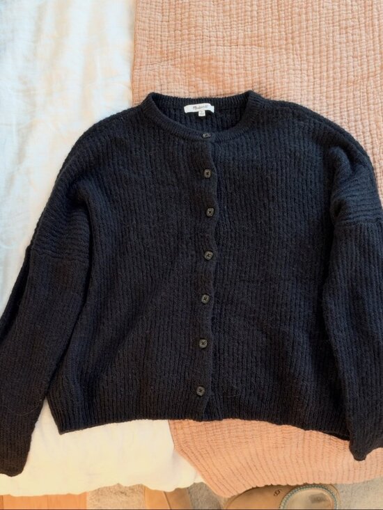 Madewell Sweaters - Madewell Black Ribbed Alpaca Blend Button Front Cardigan Size M